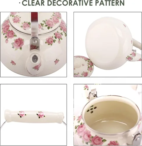 Miniatura 4 de Tetera para estufa, tetera esmaltada grande de porcelana, 2.5 L, tetera colorida de cerámica floral para estufa, diseño clásico retro