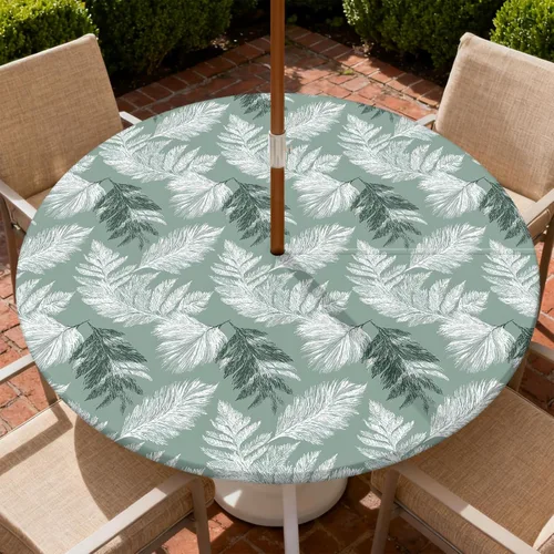 Mantel para exteriores con agujero para sombrilla y cremallera, impermeable, redondo, ajustable con borde elástico, mantel lavable para mesa al aire