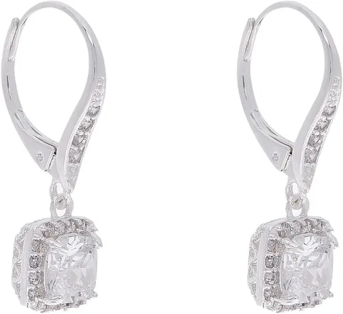 Miniatura 2 de Anne Klein Pendientes colgantes con cierre de palanca impecables de tono plateado y circonita cúbica