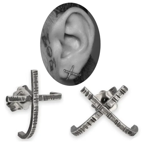 Miniatura 8 de Handmade stud earrings Gold sterling silver stud earrings for men X earrings men huggie earring studs men black earrings goth jewelry gothic