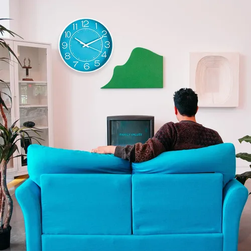 Miniatura 6 de HZDHCLH Reloj de pared pequeño de 10 pulgadas, funciona con pilas, reloj de cuarzo azul para pared, silencioso sin tictac, moderno reloj de pared