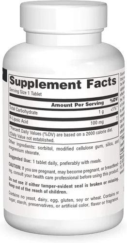 Miniatura 3 de Source Naturals Ácido R-lipoico 100 mg, 30 tabletas