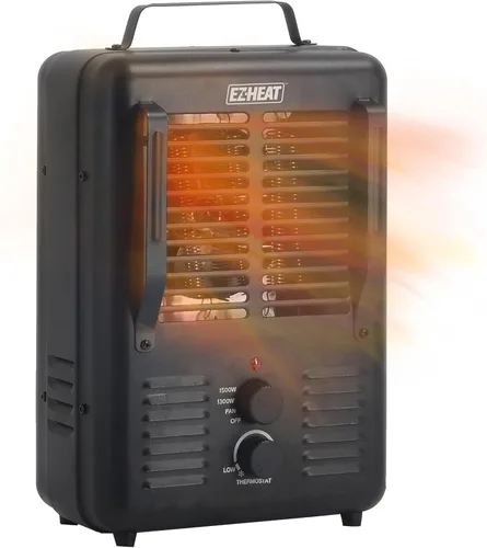 EZ-HEAT Calentador de espacio utilitario portátil de 1,500 vatios estilo casa de ordeño con termostato ajustable, protección contra Negro mate