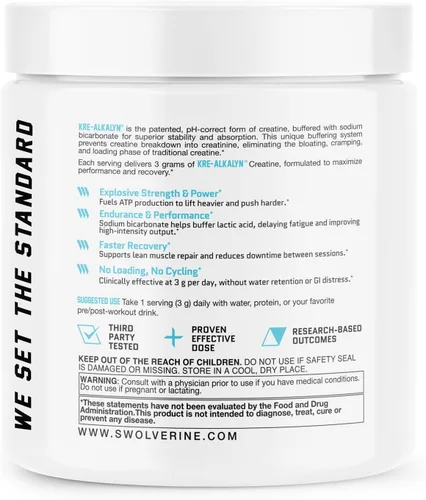 Miniatura 4 de Swolverine Kre-Alkalyn Creatina en polvo – Creatina tamponada con pH con bicarbonato de sodio, sin fase de carga, soporta fuerza, potencia