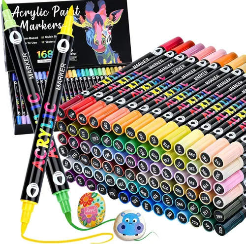 Miniatura 16 de Juego de marcadores de pintura acrílica, marcadores de pintura acrílica de doble punta, punta fina y punta de punto para suministros de arte