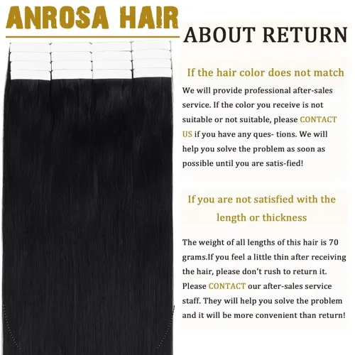 Miniatura 6 de Anrosa Extensiones de cabello humano real de 20 pulgadas, extensiones de cabello humano lacio de doble cara, color negro azabache, 1.76 oz, 20