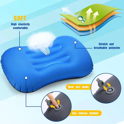 Miniatura 3 de Tatuo 3 almohadas inflables de viaje para camping, almohadas inflables ultraligeras para acampar, almohada portátil para mochilero, soporte lumbar