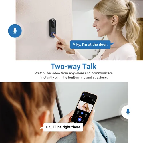 Miniatura 4 de Cámara de timbre de video inalámbrico 1080P, detección humana AI, conversación de 2 vías, visión nocturna, WiFi de 2.4 GHz, cámara de seguridad