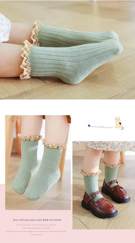 Miniatura 3 de Calcetines de encaje para bebé, Mary Jane con volantes a cuadros, 6 pares