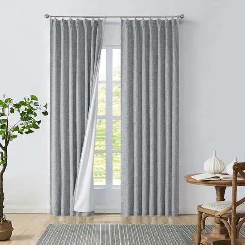Miniatura 34 de Central Park Paneles de cortinas plisadas opacas con textura de lino, con aislamiento térmico y pestaña trasera, para sala de estar o dormitorio