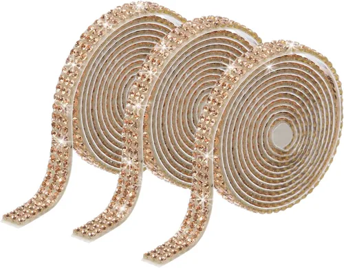 Miniatura 34 de MECCANIXITY 3 rollos de cinta de diamantes de imitación autoadhesiva de 3 yardas y 0.315 in para proyectos de artes y manualidades, pasteles de Beige