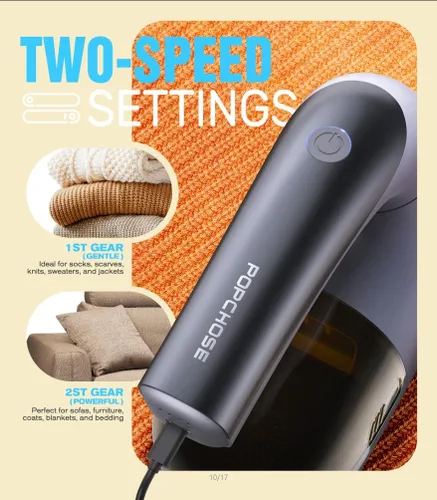 Miniatura 2 de POPCHOSE Afeitadora de tela, removedor de pelusa para ropa, afeitadora de pelusa con cuchillas de 6 hojas y 2 velocidades, 2000 mAh recargable, Gris