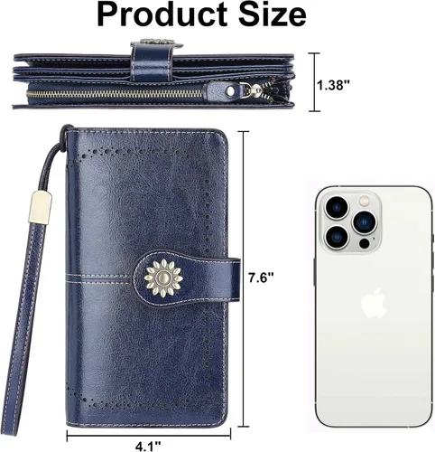 Miniatura 6 de Lavemi - Cartera de piel con bloqueo RFID para mujer de gran capacidad para llevarla a la muñeca