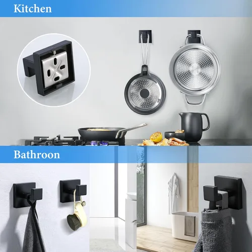 Miniatura 5 de Juego de 6 piezas de accesorios de baño negros de 23.6 pulgadas, juego de toallero doble, toallero, anillo, gancho para abrigo y soporte para papel