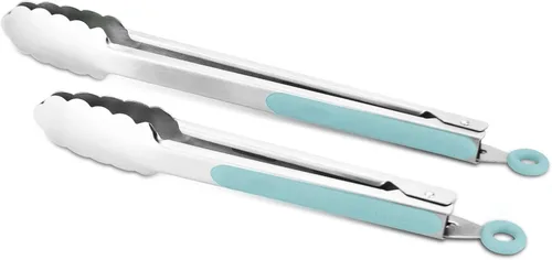 ALLWIN-HOUSEWARE W Pinzas de cocina de acero inoxidable 304, juego de 2 pinzas resistentes de 9 y 12 pulgadas para asar a la parrilla, pinzas de