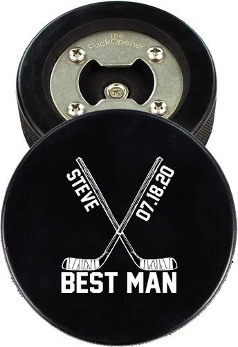 Miniatura 17 de Disco de hockey de acero inoxidable para abrebotellas, regalo para el mejor hombre padrinos de boda, disco impreso – Propuesta de disco de hockey