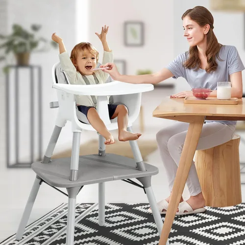 Miniatura 7 de BABY JOY Silla alta, silla alta convertible 5 en 1 para bebés y niños pequeños, asiento elevador, juego de mesa y silla, silla de alimentación Gris