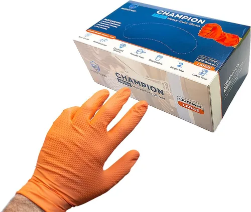 Miniatura 2 de Guantes de nitrilo naranja de 8 mil, de grado mecánico, resistentes al aceite y a los productos químicos, desechables para reparación de automóviles