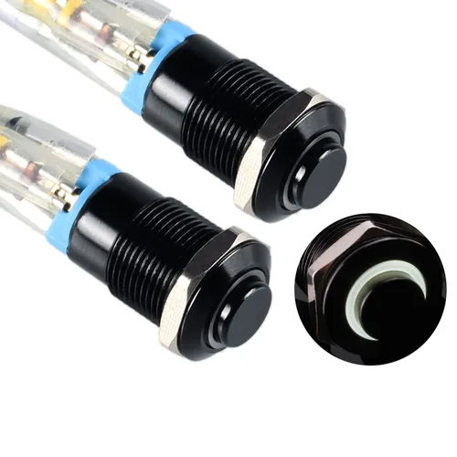 Miniatura 9 de 2 interruptores de botón de metal con pestillo de 0.472 pulgadas, cabeza elevada de 12 V-24 V, 4 pines de encendido y apagado, 1 no, carcasa negra