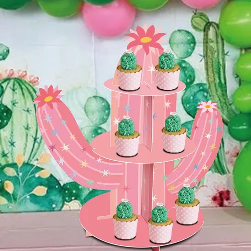Miniatura 5 de Soporte para cupcakes de cactus rosa, soporte para cupcakes de fiesta mexicana para vaquera, cumpleaños, despedida de soltera