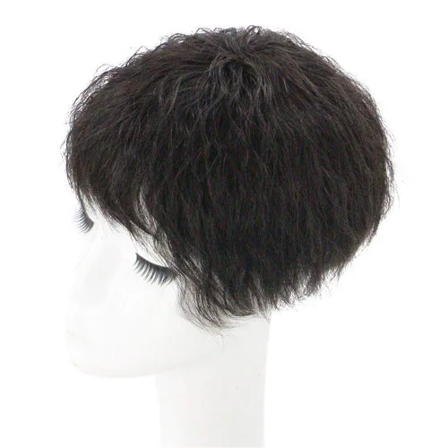 Miniatura 2 de Peluca de repuesto de cabello humano natural rizado con clip para mujer, color negro, 2.8 x 3.9 in