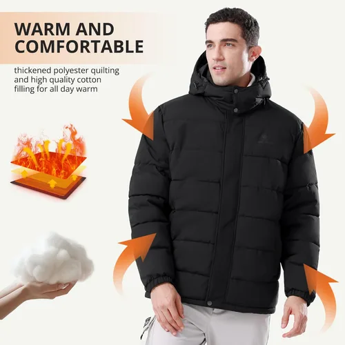 Miniatura 4 de CAMELSPORTS Abrigos de invierno para hombre, chaqueta cálida con capucha desmontable, impermeable, cortavientos, parkas, chaquetas casuales