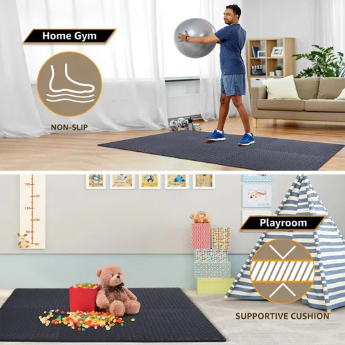 Miniatura 5 de Paquete de 48 - Tapete de Ejercicio para Piso Extra Grueso de 1/2" para Acolchado de Piso de Gimnasio en Casa para Niños - Baldosas de Espuma EVA