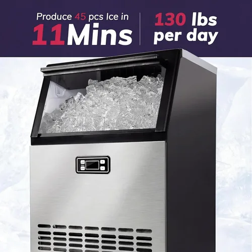 Miniatura 2 de ICYGLEE Máquina de hielo comercial, 110 libras/producción diaria de hielo debajo del mostrador, máquina de hielo autolimpiante, máquina de hielo