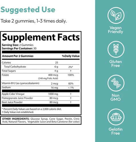 Miniatura 5 de Justified Laboratories Speedy Keto ACV Gummies (1000 mg) – 60 unidades – Hecho con la madre y vitamina B12 – Sin OMG, veganas, sin gluten – 30