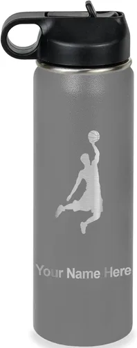 Miniatura 21 de LaserGram Botella de agua personalizada, hombre haciendo slam dunk de baloncesto, de acero inoxidable, de doble pared con aislamiento al vacío
