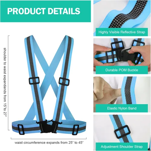 Miniatura 4 de Chaleco reflectante para correr, correas reflectantes, chaleco de seguridad de alta visibilidad para correr de noche, ciclismo, motocicleta, chaleco