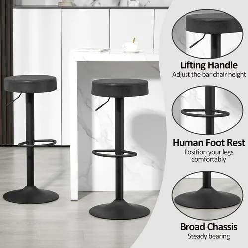Miniatura 7 de Finnhomy Juego de 2 taburetes de bar de altura de mostrador, taburetes de bar giratorios con reposapiés y espalda descubierta, taburetes de bar Negro