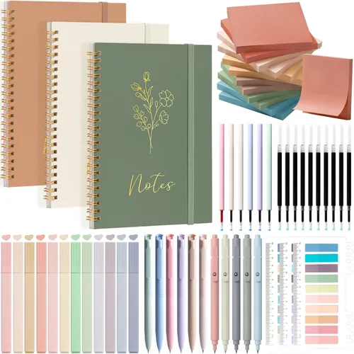 Miniatura 10 de 58 piezas de útiles escolares estéticos, lindo conjunto de cuadernos espiralados A5 con reglas universitarias, papelería para regreso a clases, kit