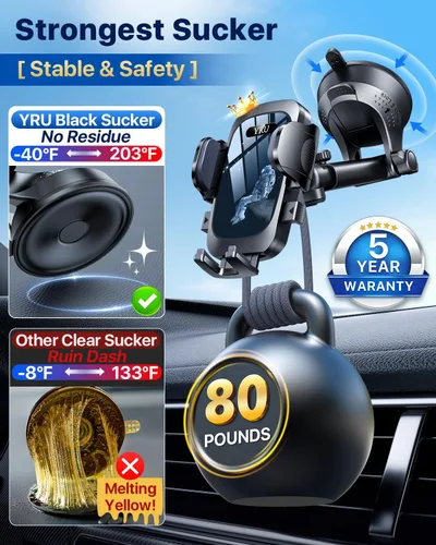 Miniatura 2 de YRU [True Upgrade for Safety Car Phone Holder Mount [Patent & Military-Grade] Dashboard Cell Phone Holder for Car Vent Windshield Phone Stand for