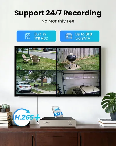 Miniatura 6 de ZOSI Sistema de cámara de seguridad para el hogar con audio, 5MP Lite 8 canales H.265+ CCTV DVR con disco duro de 1 TB, 8 cámaras de vigilancia