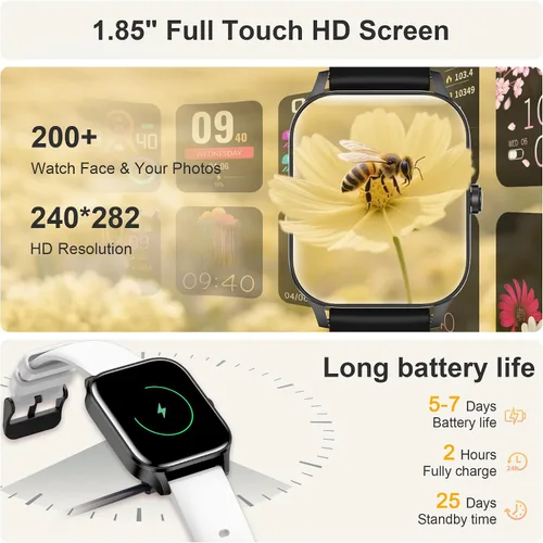 Miniatura 6 de Relojes inteligentes para mujer, reloj de seguimiento de fitness de 1.85 pulgadas, contestar/hacer llamadas, reloj de fitness impermeable IP68