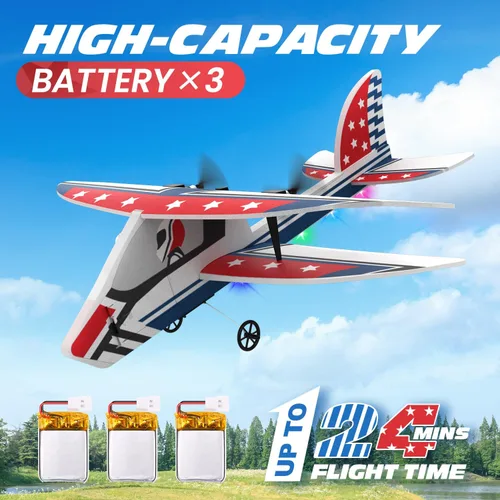 Miniatura 3 de DEERC Avión RC, Avión de control remoto 2.4GHz con estabilizador de giro de 6 ejes y 3 baterías, juguete de planeador RC listo para volar de 2 Rojo