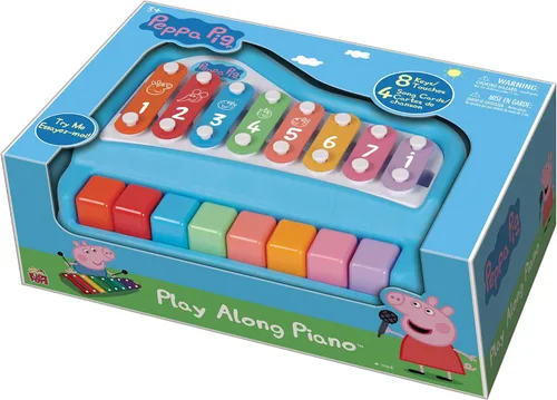 Peppa Pig: Piano Play Along - Paino y xilófono 2 en 1, 8 notas y llaves, incluye: 4 tarjetas de canciones y 2 mazos, juguetes educativos de música