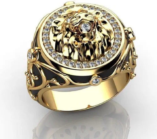 Miniatura 5 de Anillo de oro de moda con cabeza de león para hombre, anillo de león vikingo nórdico, anillo de león, joyería de león, anillo gótico de cruz