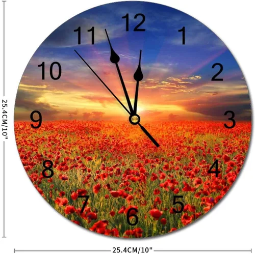 Miniatura 2 de Reloj de pared silencioso sin tictac de PVC, paisaje con hermosa puesta de sol en el campo C, funciona con pilas, 10 pulgadas (9.8 in), reloj