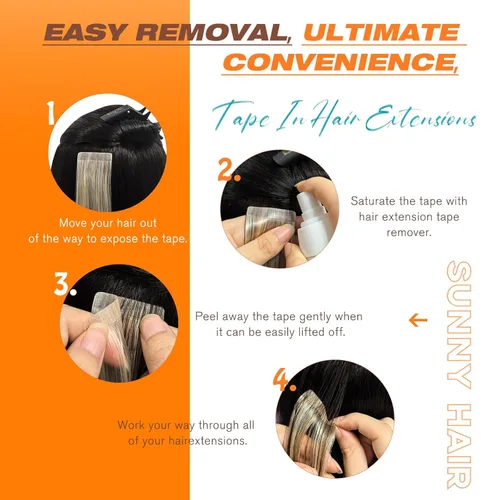 Miniatura 8 de Sunny Hair - Extensiones adhesivas de cabello humano, 24 pulgadas, cinta invisible, color negro azabache, para mujeres, 1.76 onzas, 20