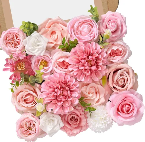 Miniatura 12 de Serwalin 2 Piezas Flores Artificiales Blancas Rosas Falsas Flores de Espuma de Seda Juego de Caja para Manualidades DIY Ramos de Pastel de Boda Un
