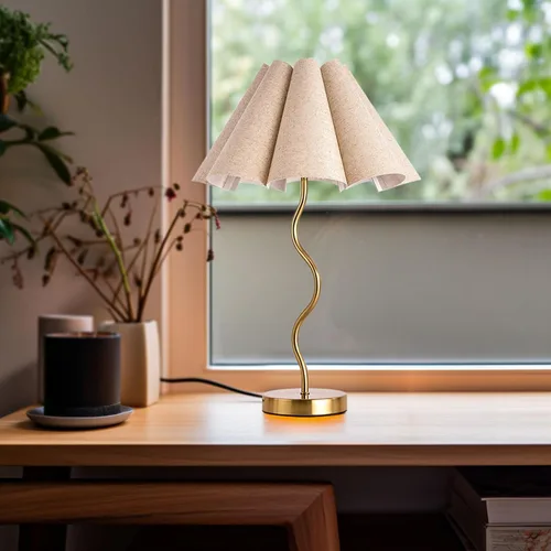 Miniatura 2 de KUNJOULAM Lámpara de Mesa Pequeña, Lámpara de Mesita de Noche con Pantalla de Tela en Forma de Paraguas, Mini Lámpara de Escritorio Moderna