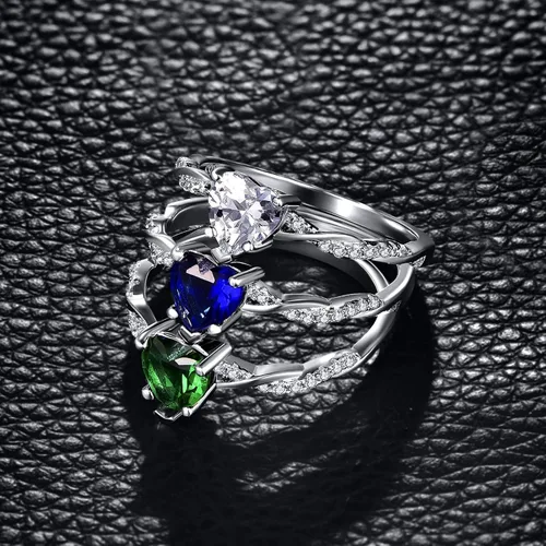 Miniatura 8 de BONLAVIE Anillo de compromiso de plata de ley 925 con forma de corazón de 1.25 quilates, con corte de corazón, esmeralda verde, anillo de compromiso
