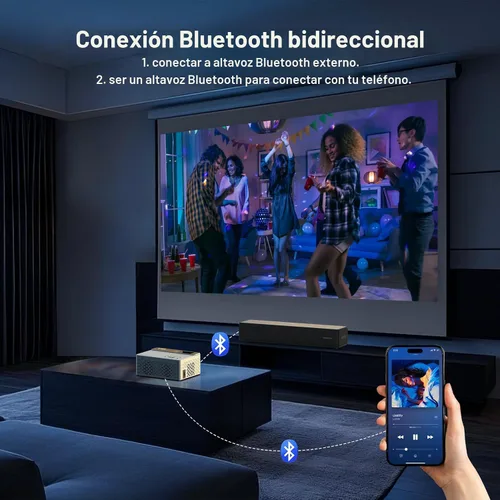 Miniatura 3 de TMY Mini proyector, proyector Bluetooth mejorado con pantalla, proyector portátil Full HD de 1080P, proyector de películas compatible con TV Stick