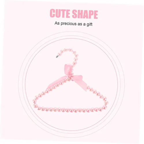 Miniatura 8 de 5 piezas de perlas rosadas pequeñas perchas de ropa con perlas de imitación con lazo de cinta para mascotas, perros, gatos, ropa de bebé