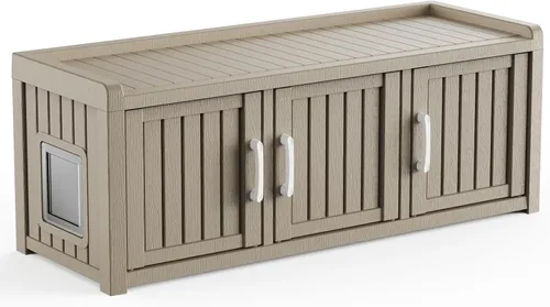 Miniatura 16 de ROJIK Gabinete de zapatos resistente al agua y a los rayos UV, banco de almacenamiento para interior y exterior con estantes ajustables