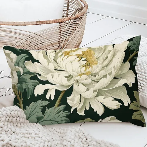 Miniatura 2 de ArogGeld Funda de almohada blanca con flores chinoiserie, funda de almohada para sofá, diseño floral verde y blanco, funda de almohada de lino A-12