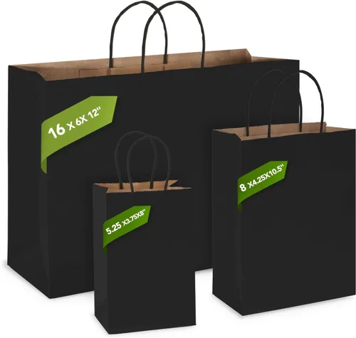 Miniatura 6 de MESHA Bolsas grandes de papel negro con asas de 16 x 6 x 12 pulgadas, paquete de 25 bolsas de papel para compras, bolsas de regalo grandes, bolsa