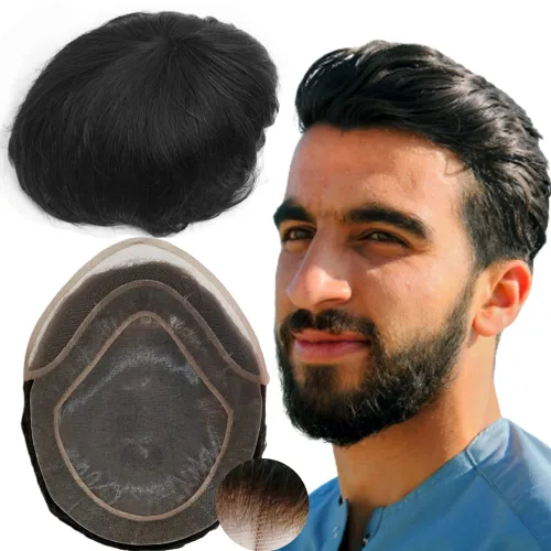 Tupé para hombres y hombres, piezas de cabello para hombre, sistema de reemplazo de cabello humano tipo tupé Hollywood 100% europeo con prótesis
